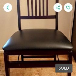 Chair - Foldable Wooden Frame With Leather Padded Seat Cushion 