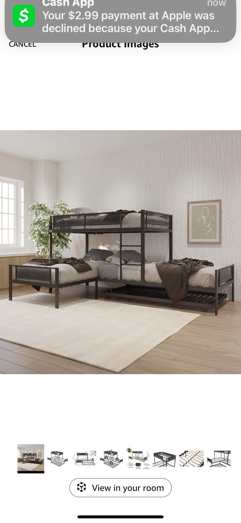 L Shape Triple Bunk Bed With Trundle