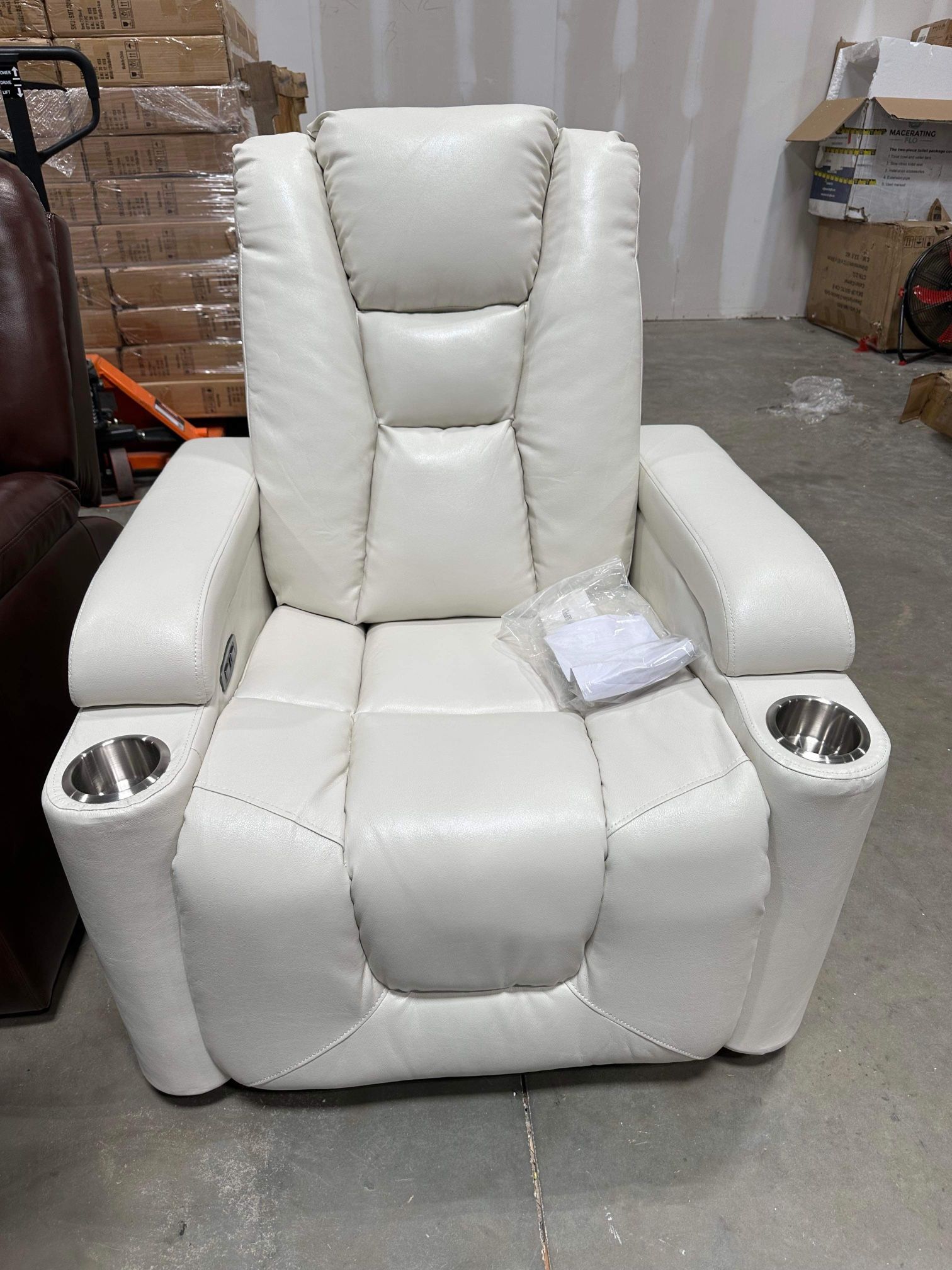 ANJ White Power Recliner Chair Electric Home Theater Seating Soft Leather Movie Chair for Living Room Overstuffed Single Reclining Sofa with Hidden Ar