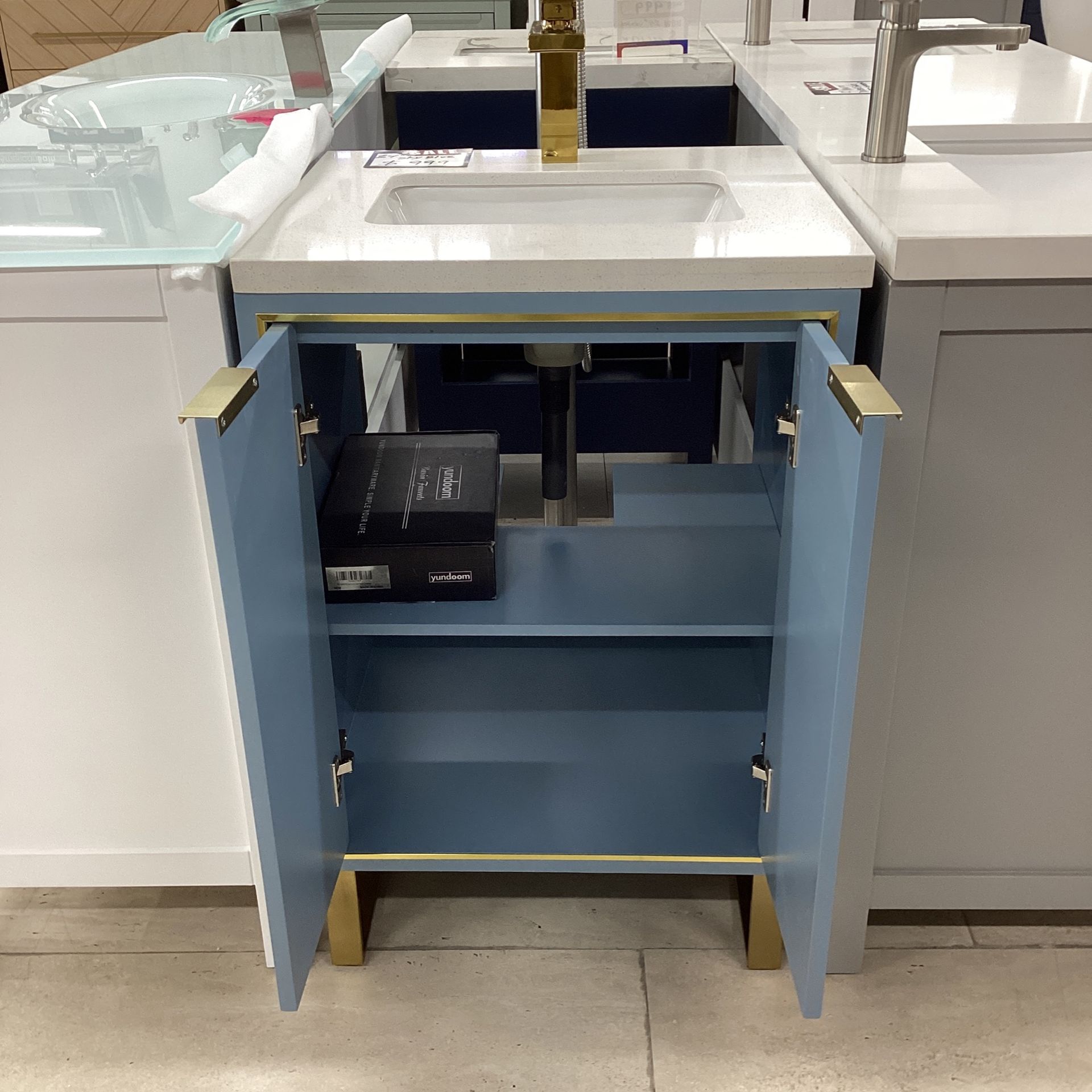 24” Sky Blue Bathroom Vanity Stone Countertop Ceramic Sink Solid Wood Fully Assembled Available Today!!!