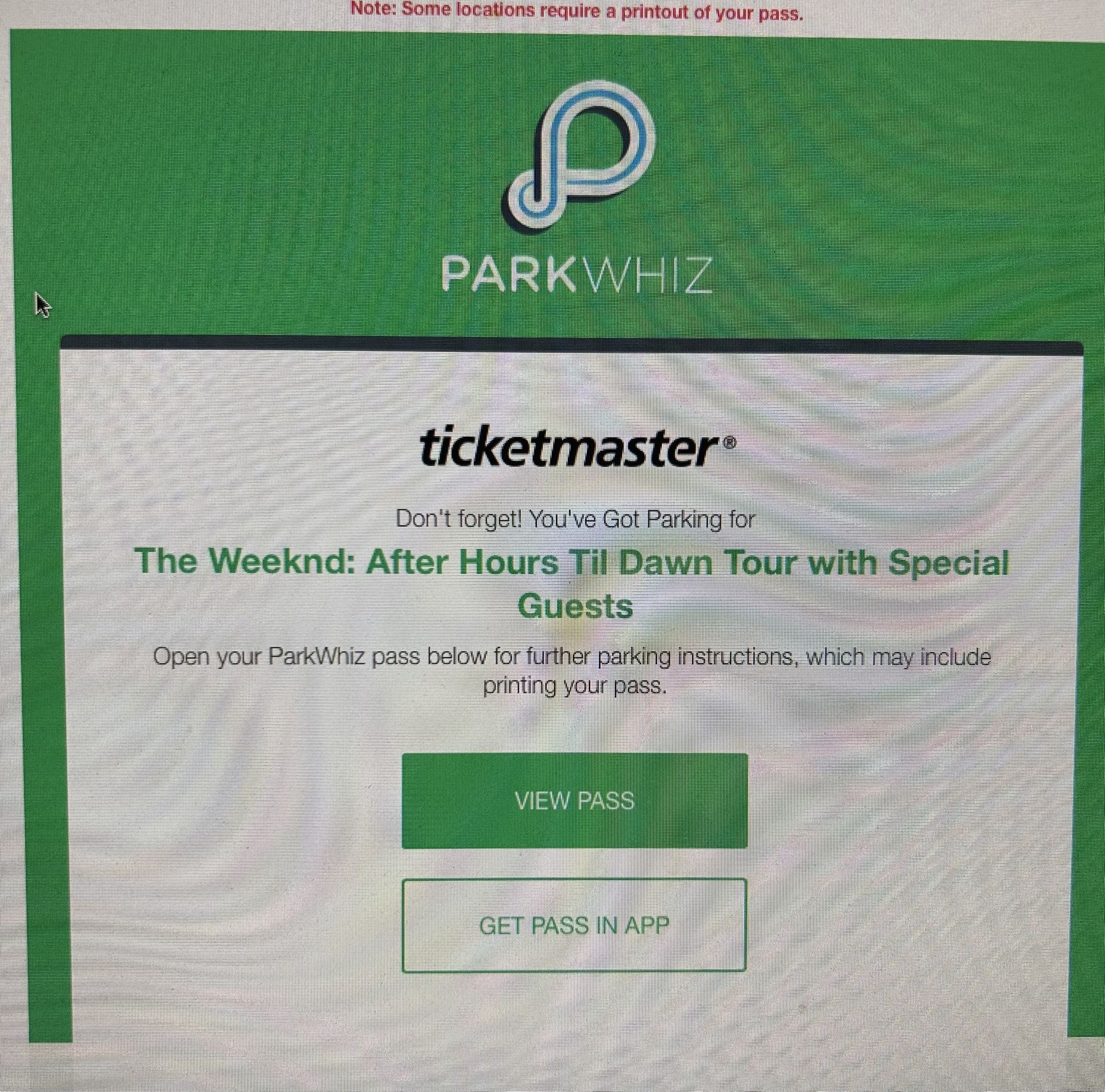 Parking Pass for The Weeknd at SoFi Tonight, 6/29/25