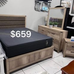 Beautiful! 4pc Bedroom Set: Queen Size Bed, Dresser, Mirror & Nightstand 