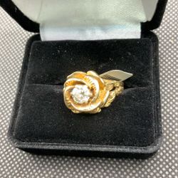  14k Yellow Gold Rose Flower Ring with Center Gemstone - .68ctw - 6.7dwt - 10.42g