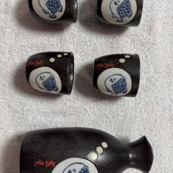 Sake Decanter and Cup Set Fugu Pufferfish