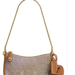 COACH Swinger Small Crystal Signature Jacquard Bag 20 with Chain