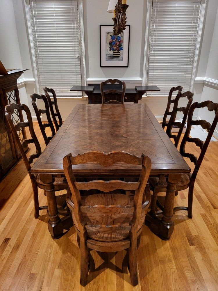 Vintage Century Parquet Solid Oak Table , and 8 Chairs