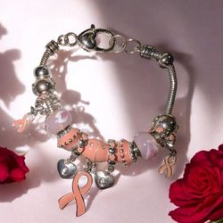 Gorgeous Breast Cancer Awareness Charm Bracelet New