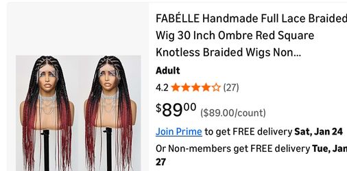 New FABÉLLE Handmade Full Lace Braided Wig 30 Inch Ombre Red Square Knotless Braided Wigs 