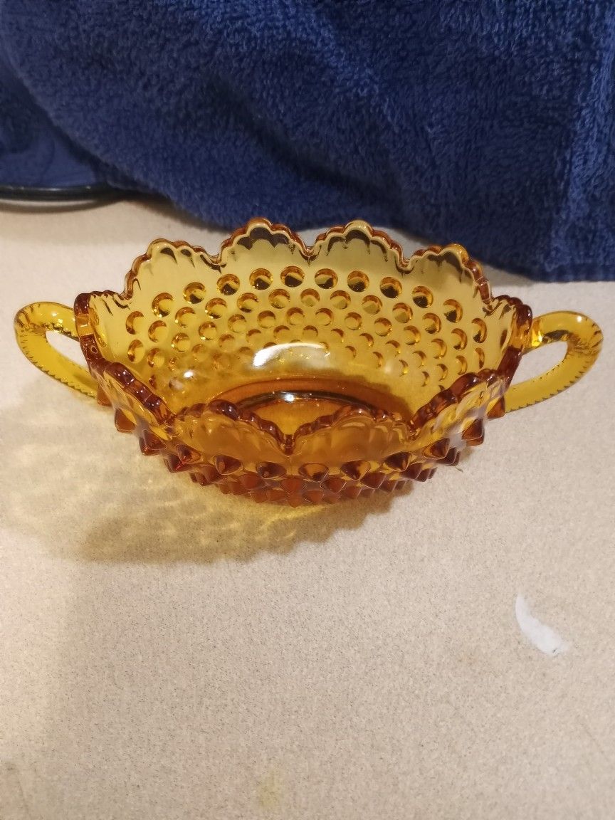 Vintage Amber Glass Nut Candy Dish