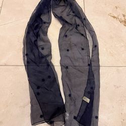 Navy Sheer Women's Scarf Shawl With Flowers W/shimmer Accents