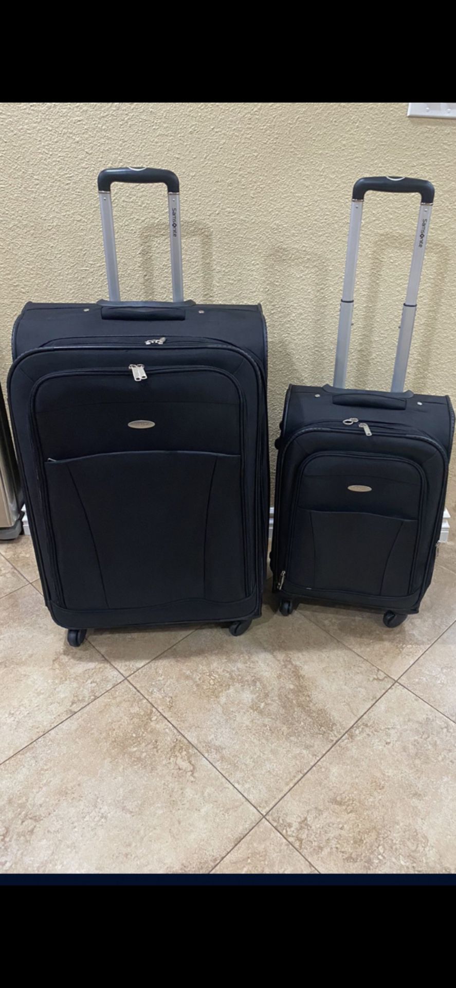 Samsonite 2 Pc Soft Side Spinner Luggage Set. Carry -On Is 22” / Check In Luggage Is 32” All TSA Approved  In Black