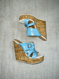 Blue Cork Wedge Sandals