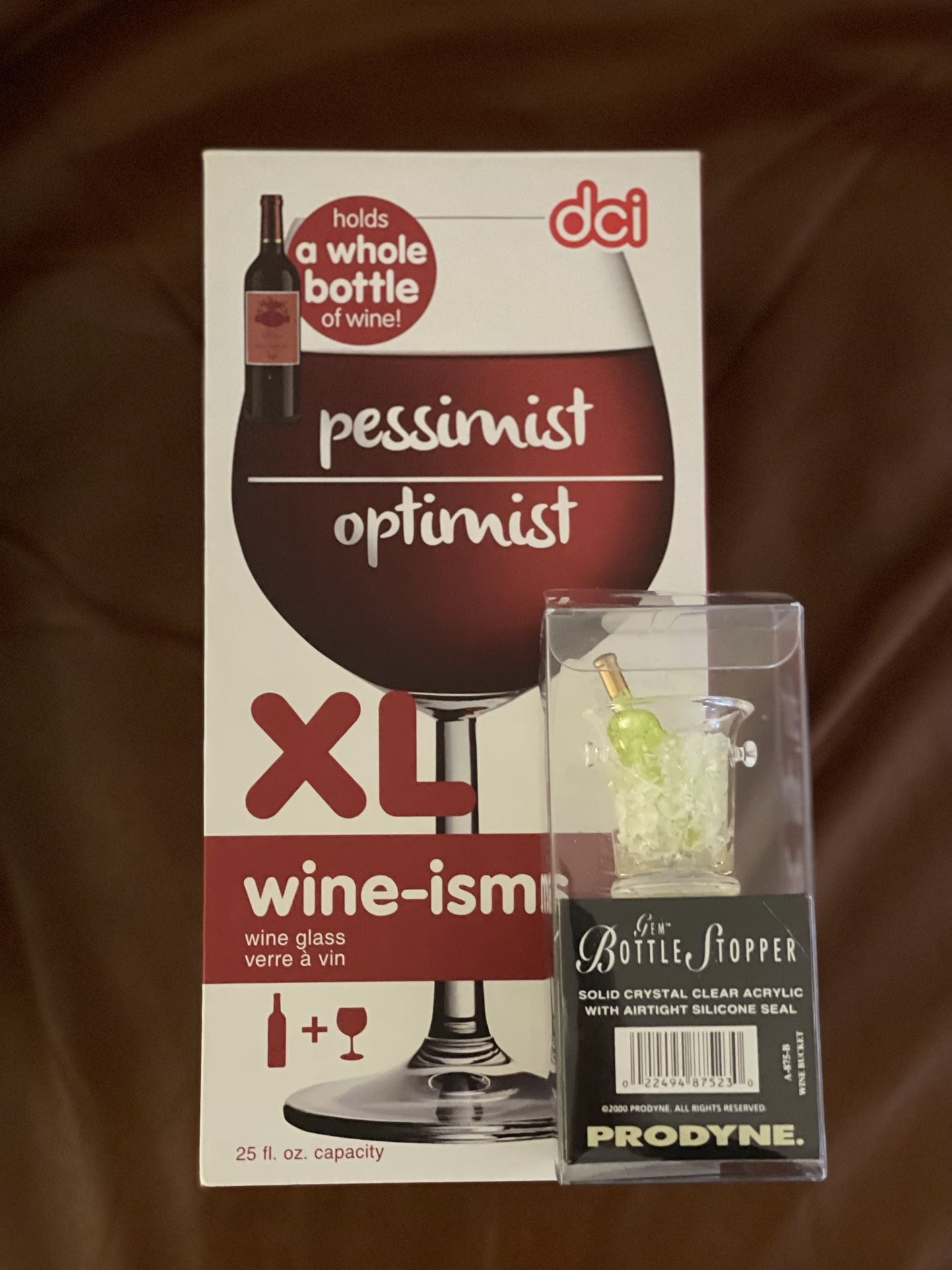 Pessimist Optimist Wine Glass / Bottle Stopper