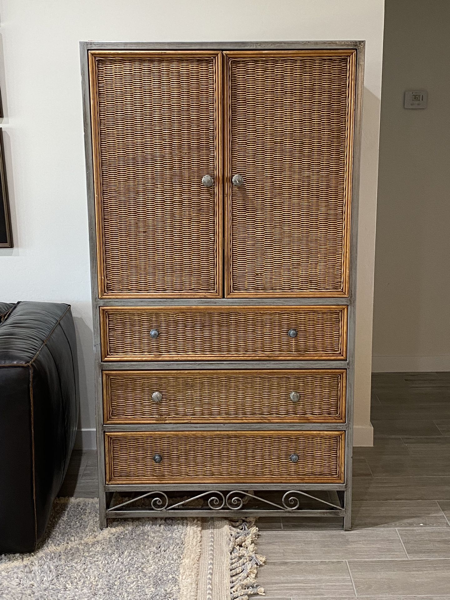 Pier 1 Rattan Armoire Wardrobe Cabinet