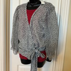 594- NWT Abercrombie and Fitch Black White Polka Dot Wrap Blouse Top XL