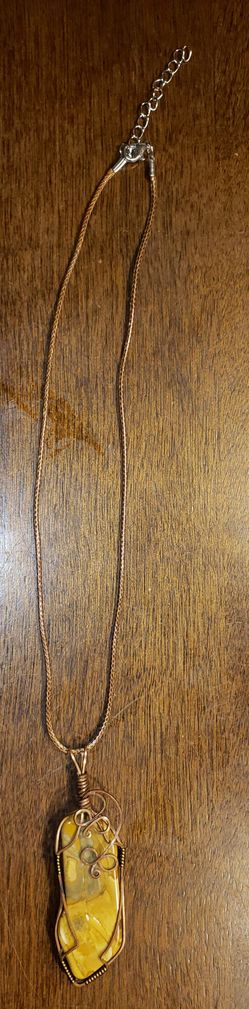 Polished Stone Necklace On A Braided Chain!