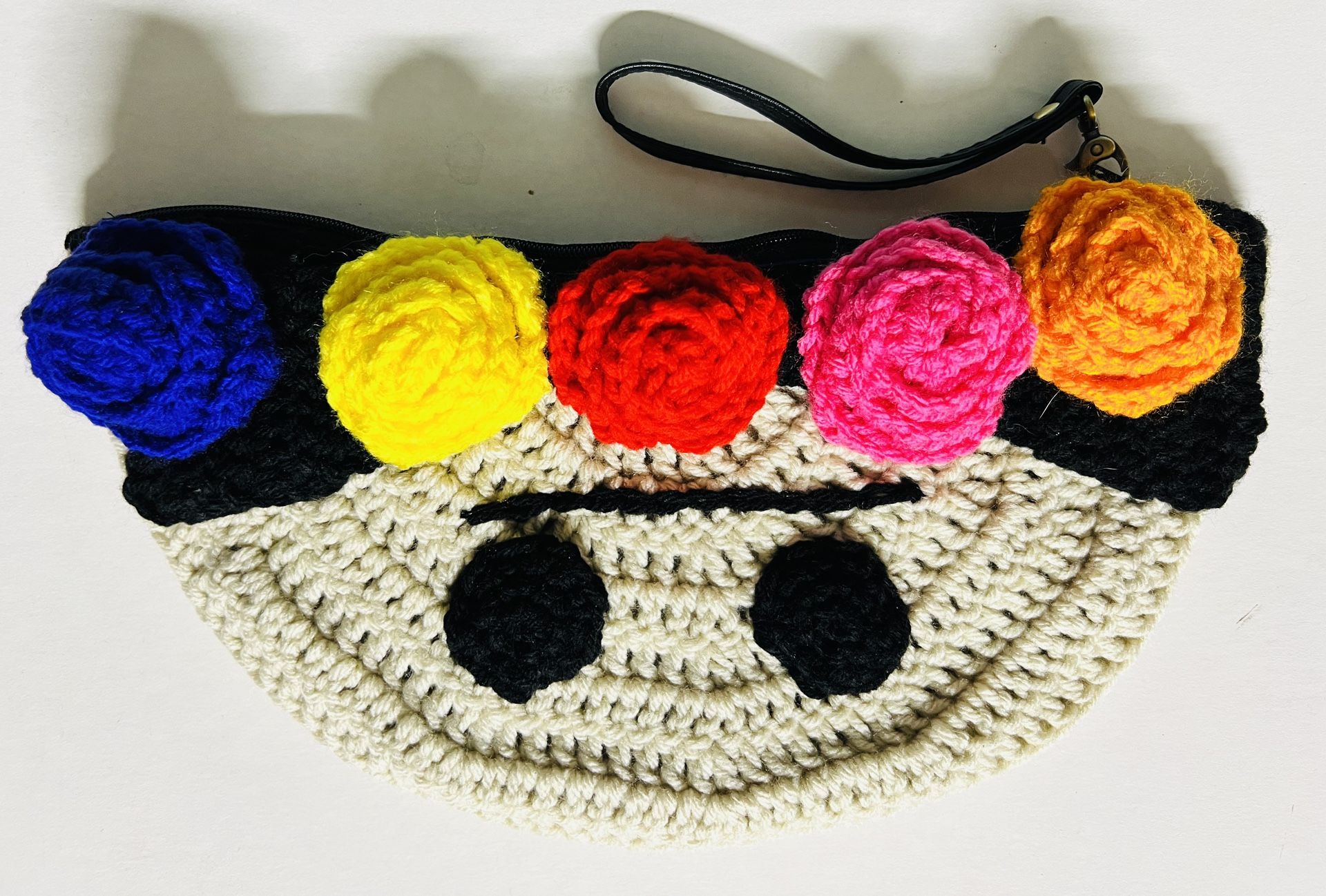 Frida Kahlo Handmade Crochet Clutch Purse Wristlet w/zipper+ strap Bright roses