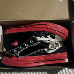 BLACK CDG PLAY X CONVERSE RED SOLE HIGH TOP SNEAKERS