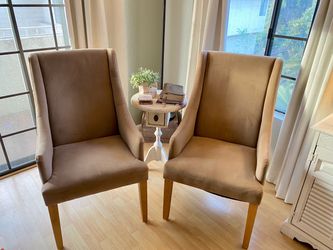 Two High Back Accent Chairs Tan Velvet