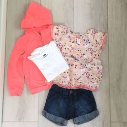 Girls size 5 set hoodie denim shorts shirt and blouse Old Navy Carter’s Jo C8