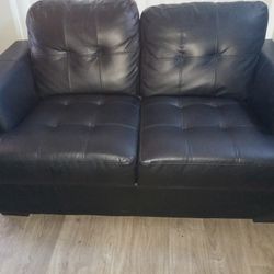 Black Leather Couch Set 