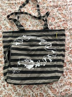 Vintage Y2K Alexander McQueen Grey and Black Striped Graphic Tote Bag Whatever It Takes