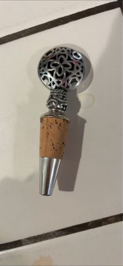 Brighton Orleans Wine Stopper with DecorativeSilver Plated Metal Top And Natural Cork Base 4.5” Tall