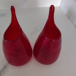 Vintage Scandinavian artist Herman Handblown glass midcentury tear drop vases
