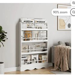 4-Tier Book Shelf, White Bookshelf, Kid's Storage Organizer for Kids Room B-12