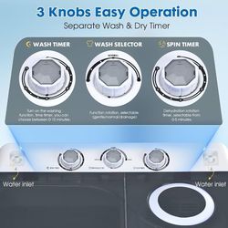 K487 $70  28lbs Portable Washing Machine with 18lbs Wash and 10lbs Spin, Twin Tub Washer Compact Machine with Drain Pump, Mini Portable Washer for Hom