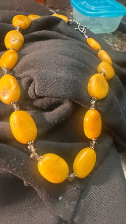 Huge 108g Baltic Amber Butterscotch Egg Yolk Necklace Chunky Oval Slab Beads
