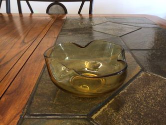 Vintage Amber Glass Tri-Fold Edge Dip Bowl