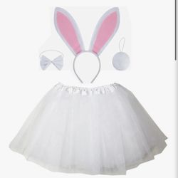 Kids Bunny Rabbit Hare Costume Set Ears Headband & Tutu Dress Up size 5.  (AM)