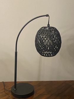 Boho Style Handmade Woven Rattan Table Lamp With Black Met Base H23”