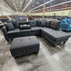 BRAND NEW 3PCS SECTIONAL SOFA SET WITH OTTOMAN AND ACCENT PILLOW INCLUDED $379