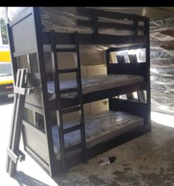 Triple Twin Bunk Bed Pine Wood