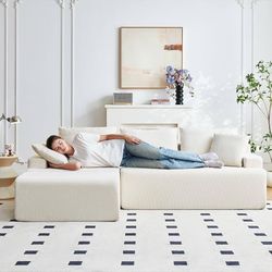 Boneless Couch, L Shaped Cloud Couches for Living Room, Comfy Fluffy Modular Sectional Sofa, Deep Seat Memory Foam Lounger with Left Facing Chaise, Fr
