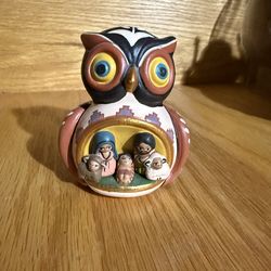 Hand Painted Ceramic Nativity with Owl Design
