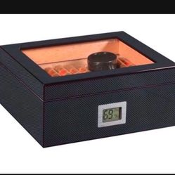 Box with Digital Hygrometer and Humidifier, Carbonk Fiber Glass Top Case Gift Set, Cedar Wood Accessories Gift 