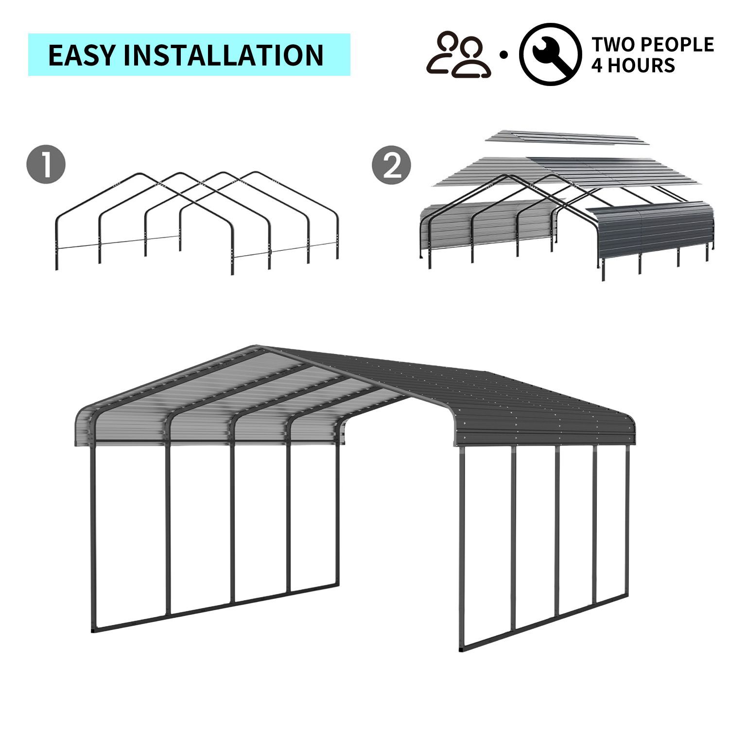 12x20 FT Metal Carport with Enhanced Base and Galvanized Steel Roof Heavy Duty Outdoor Garage Car Shelter for Car Boats and Truck