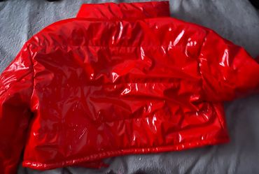 Daisy  red glossy patent leather puffer jacket