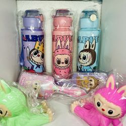Labubu water Bottles, Shaker Hair Brush, Phone Stand 