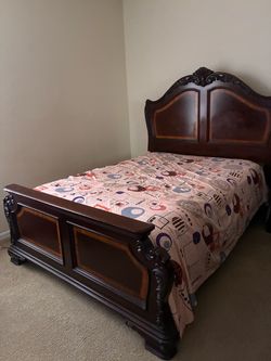 Dark Wood Sleigh Bed Frame & dresser