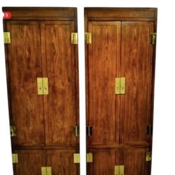 1980s Vintage Henredon  Scene 1 One Campaign Tower Cabinets - A Pair