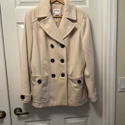 St. John's Bay Cream Pea Coat Size Large 