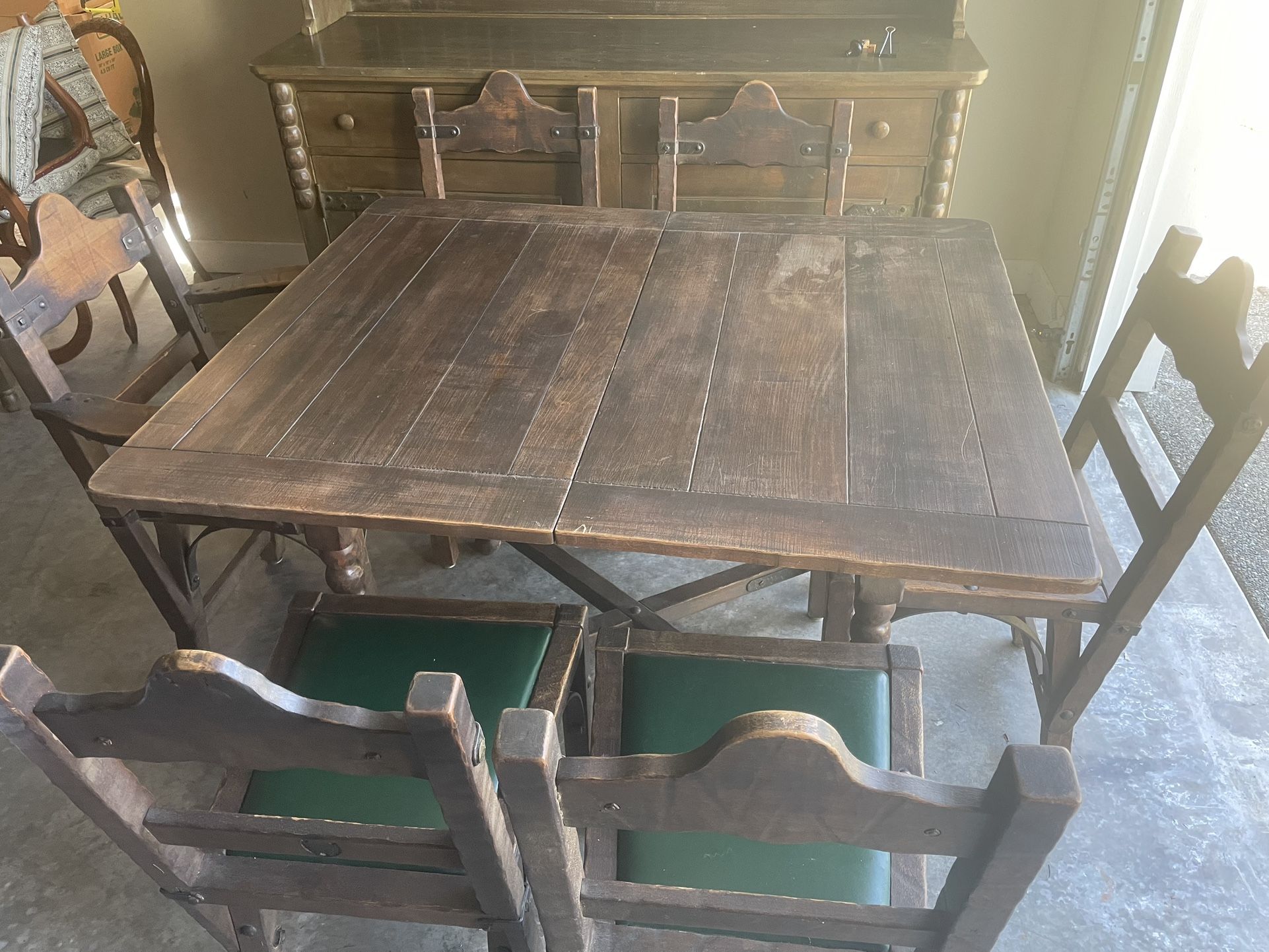 Hand Carved Antique Dining Room Set - Table, Chairs, Hutch, Display, Side Table