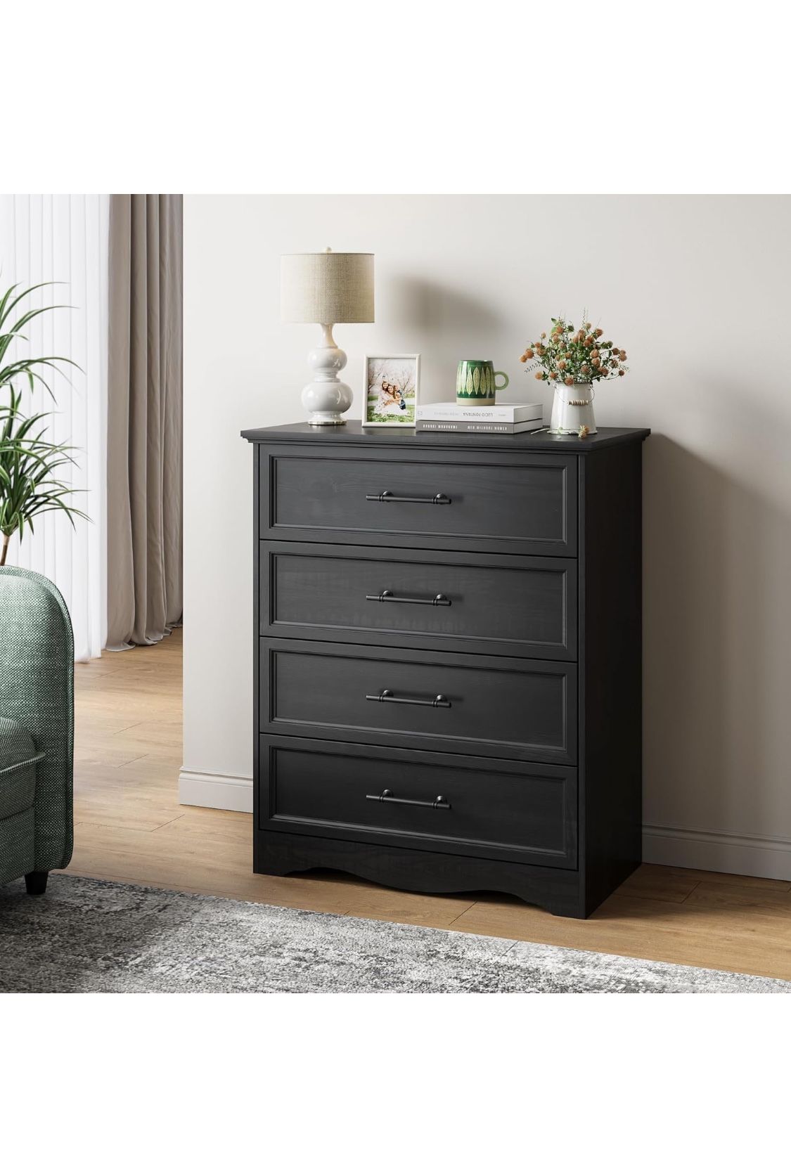 Black dresser For bedroom 36” Tall 4 Wide Chest Of Drawers Brushed Metal Handles