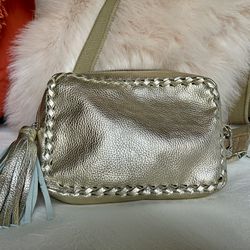 NWT Ciel Handmade Pebbled Champagne Leather Crossbody Bag