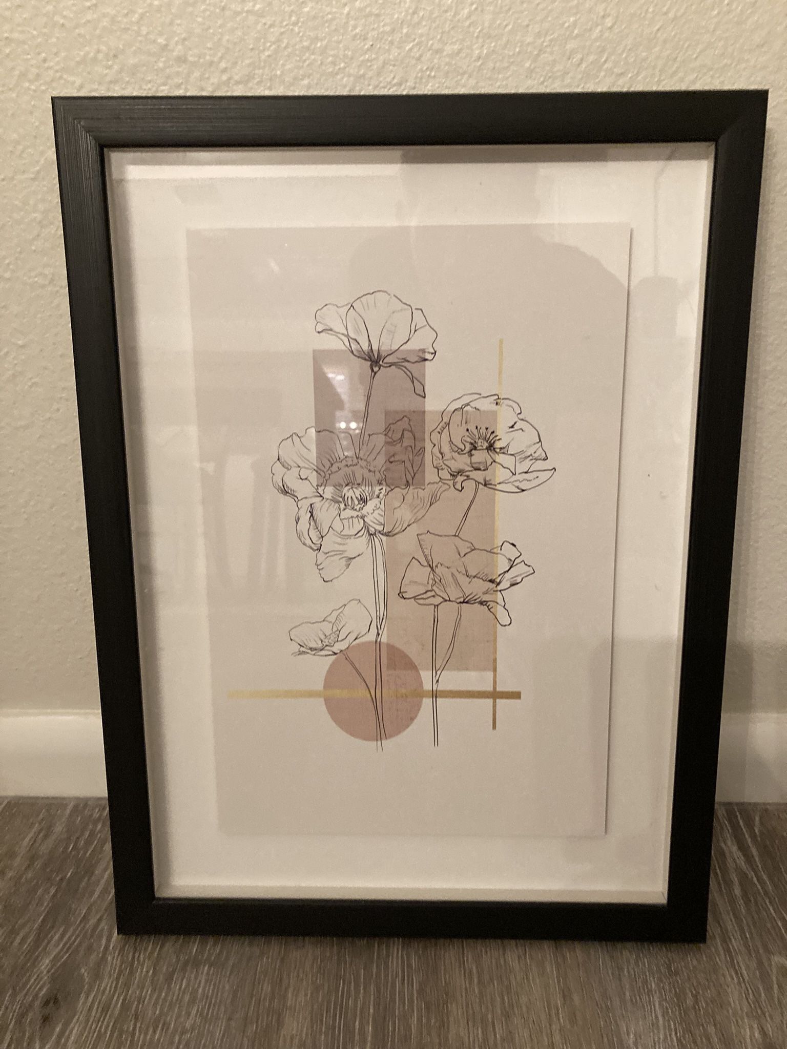 Modern Wall Art Framed Photo Floral Neutrals With Gold Trim