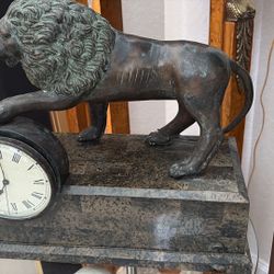 Not $1. Maitland Smith Lion Clock, Bronze, Ceramic Dog Statue, Stallion Horse, 4 Chairs, Cabinet, Coffee Cocktail Glam Hollywood Table, 2 Iron Benches
